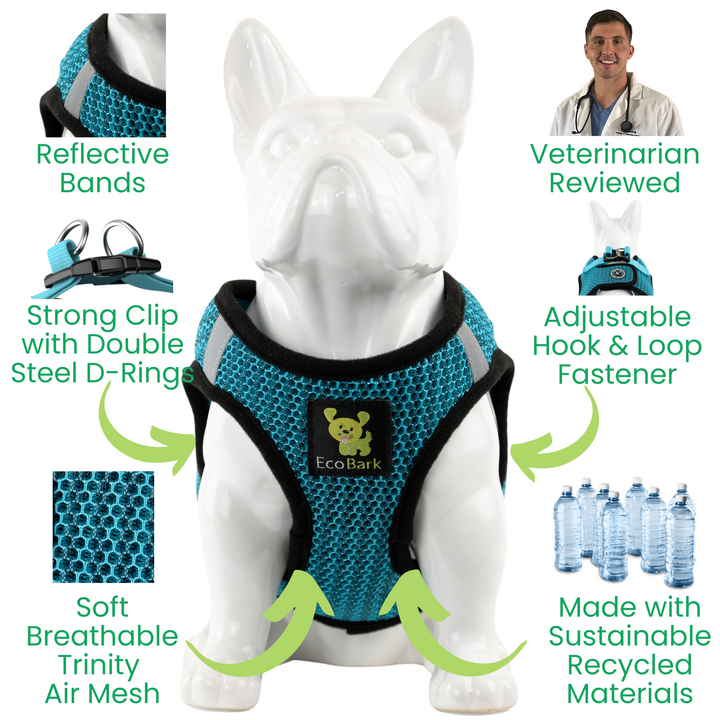 EcoBark Aqua Step In Dog Harness - Reflective Soft Mesh Harness for Small Dogs and Puppies