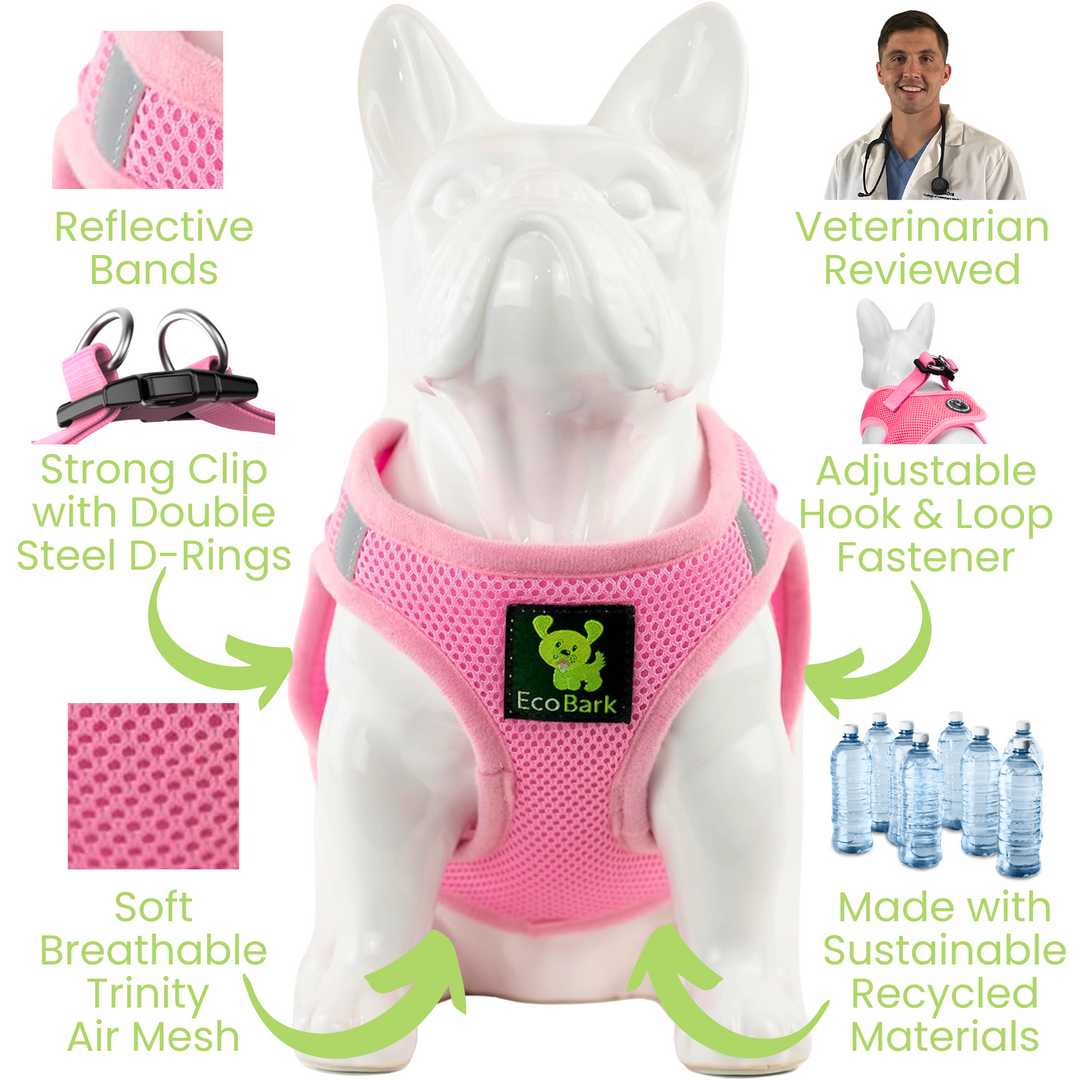 EcoBark Baby Pink Step In Dog Harness - Reflective Soft Mesh Halter - Teacup to Small Dogs - Baby Pink