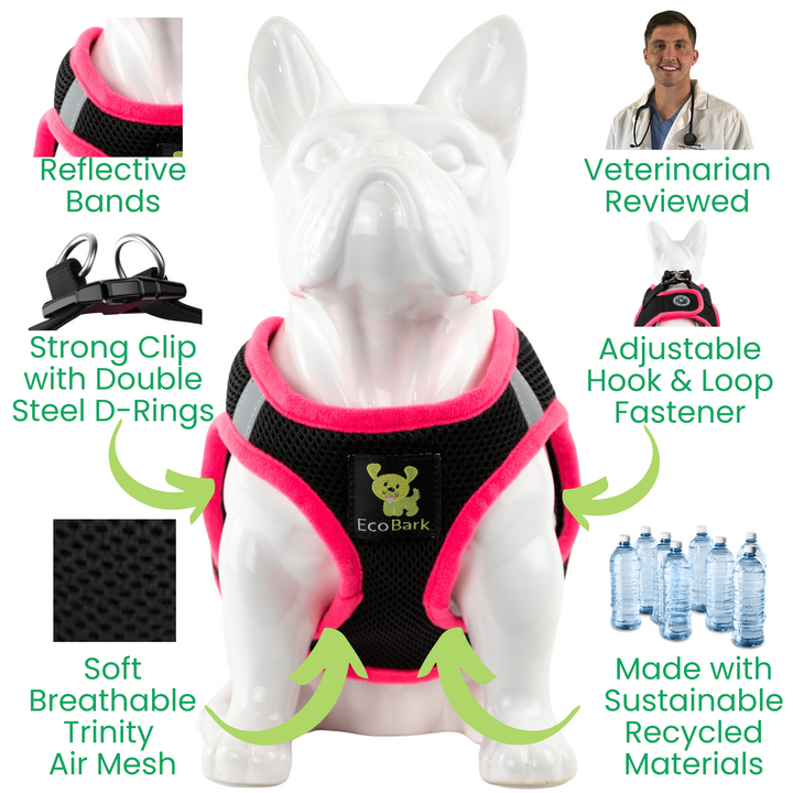 EcoBark Hot Pink Step In Dog Harness - Reflective Soft Mesh Harness for Teacup, Small Dogs and Puppies