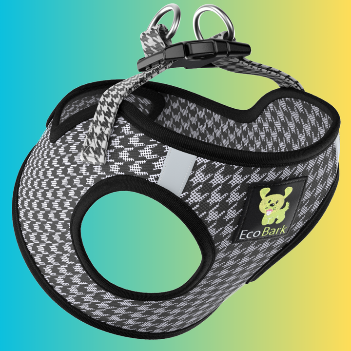 EcoBark Houndstooth Step In Dog Harness - Reflective Soft Mesh Harness for Teacup, Small Dogs and Puppies