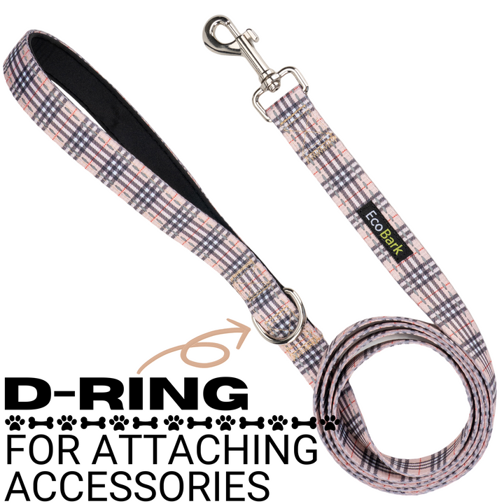 EcoBark Tan Plaid Dog Leash- Padded Comfort Grip Leash - 4ft, 5ft, and 6ft Leash for Small and Medium Dogs