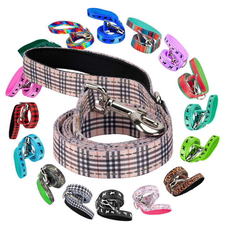 EcoBark Tan Plaid Dog Leash- Padded Comfort Grip Leash - 4ft, 5ft, and 6ft Leash for Small and Medium Dogs