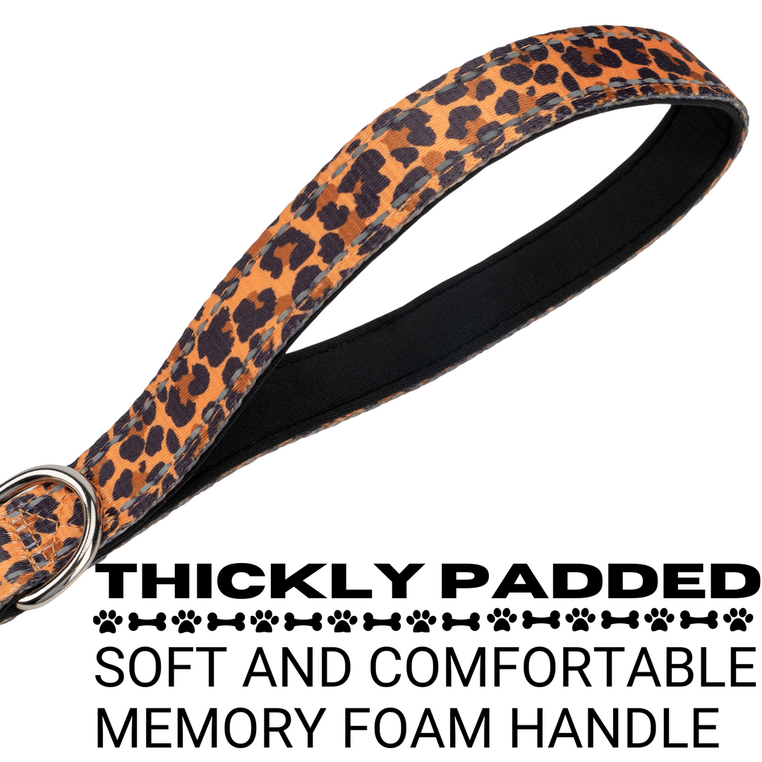 EcoBark Cheetah Dog Leash- Padded Comfort Grip Leash - 4ft, 5ft, and 6ft Leash for Small and Medium Dogs