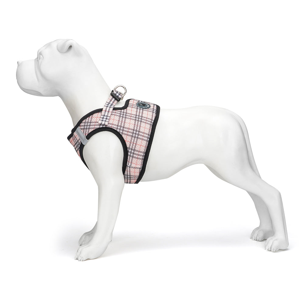 Beige Plaid Step In Dog Harness - Reflective Soft Mesh Halter - Teacup to Small Dogs - Beige Plaid