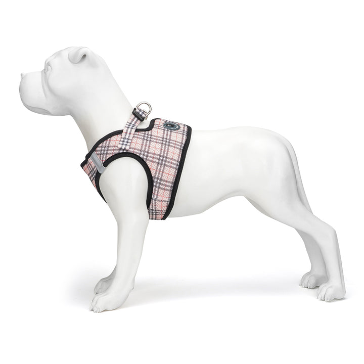 Beige Plaid Step In Dog Harness - Reflective Soft Mesh Halter - Teacup to Small Dogs - Beige Plaid