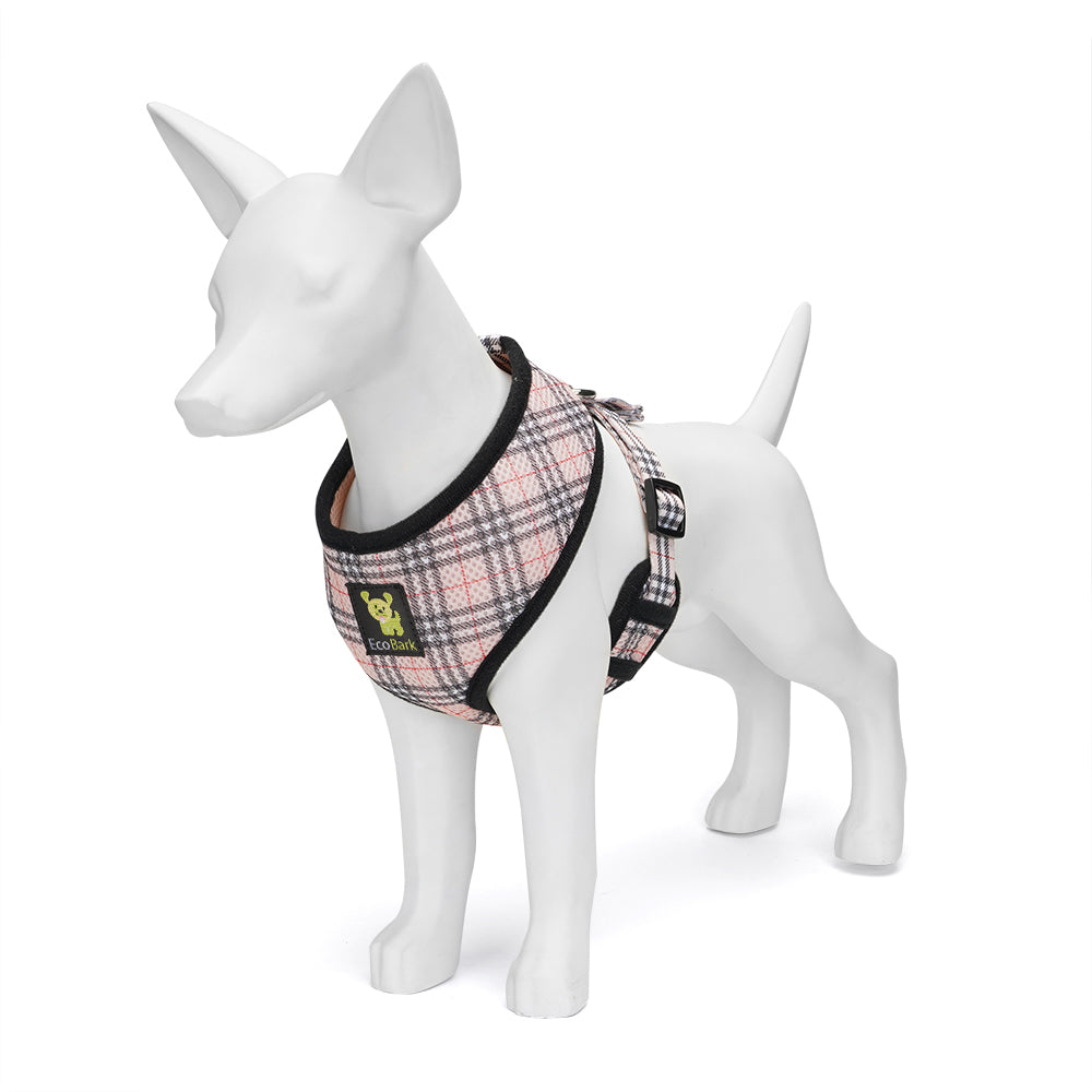 EcoBark Beige Plaid Dog Harness- Over-the-Head Dog Vest Halter for Small to Medium Dogs, and Puppies