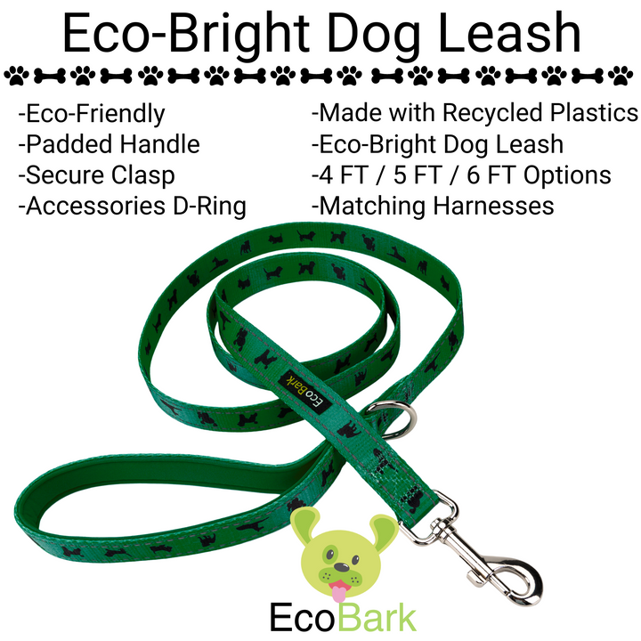 EcoBark Forest Green Dog Leash- Padded Comfort Grip Leash - 4ft, 5ft, and 6ft Leash for Small and Medium Dogs