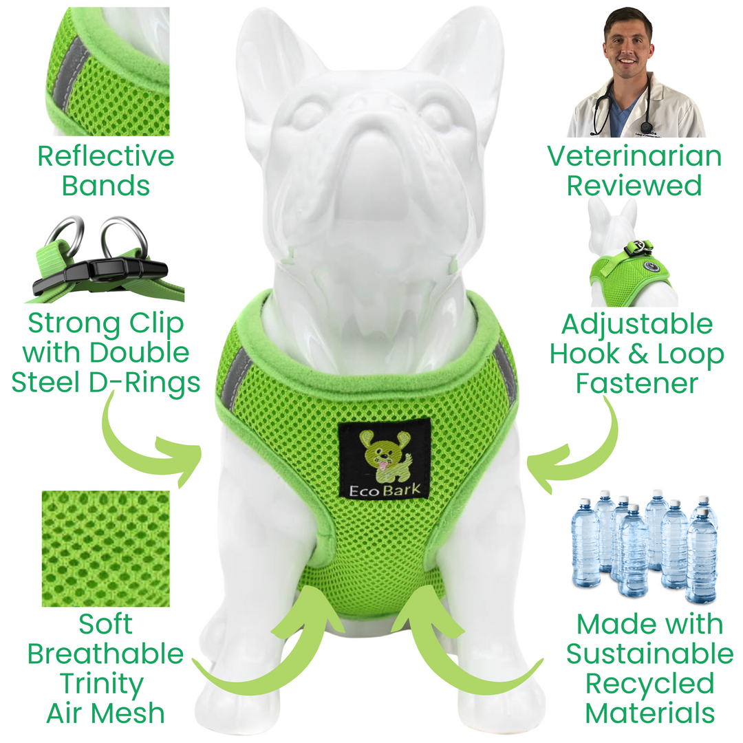 EcoBark Lime Green Step In Dog Harness - Reflective Soft Mesh Harness for Teacup, Small Dogs and Puppies