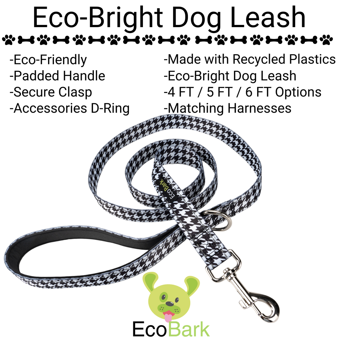 EcoBark Houndstooth Dog Leash- Padded Comfort Grip Leash - 4ft, 5ft, and 6ft Leash for Small and Medium Dogs