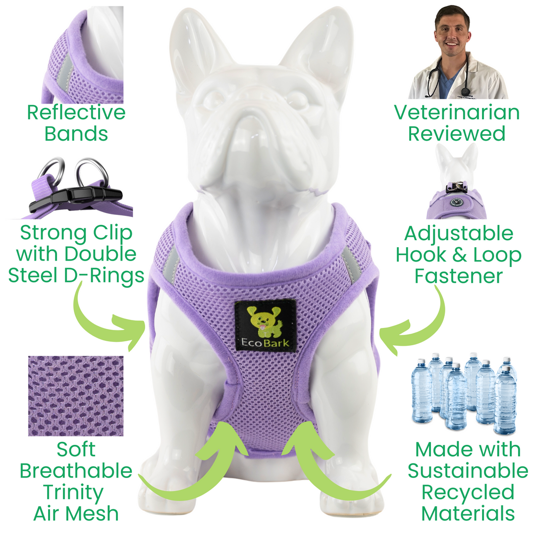 EcoBark Lavender Step In Dog Harness - Reflective Soft Mesh Harness for Teacup, Small Dogs and Puppies