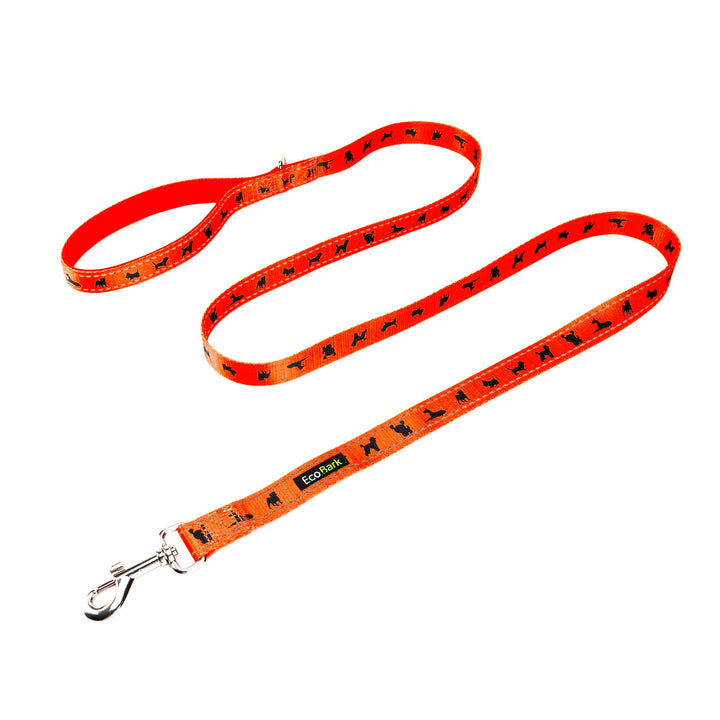 EcoBark Safety Orange Dog Leash- Padded Comfort Grip Leash with Dog Pattern - 4ft, 5ft, and 6ft Leash for Small and Medium Dogs