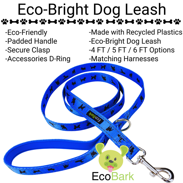 EcoBark Royal Blue Dog Leash- Padded Comfort Grip Leash - 4ft, 5ft, and 6ft Leash for Small and Medium Dogs