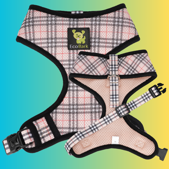 EcoBark Beige Plaid Dog Harness- Over-the-Head Dog Vest Halter for Small to Medium Dogs, and Puppies