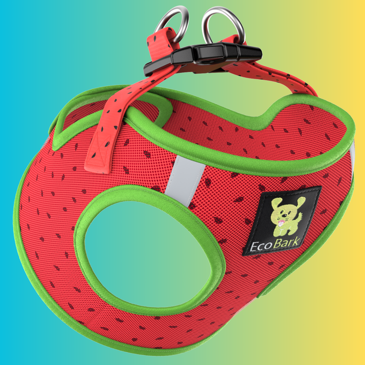 EcoBark Watermelon Step In Dog Harness - Rapid Fastener Reflective Soft Mesh Dog Vest Halter for XXXS to Small Dogs and Puppies