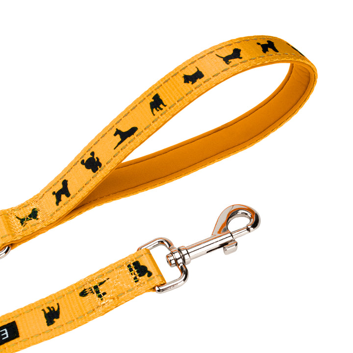 EcoBark Yellow Dog Leash- Padded Comfort Grip Padded Leash Dog Pattern - 4ft, 5ft, and 6ft Leash for Small and Medium Dogs