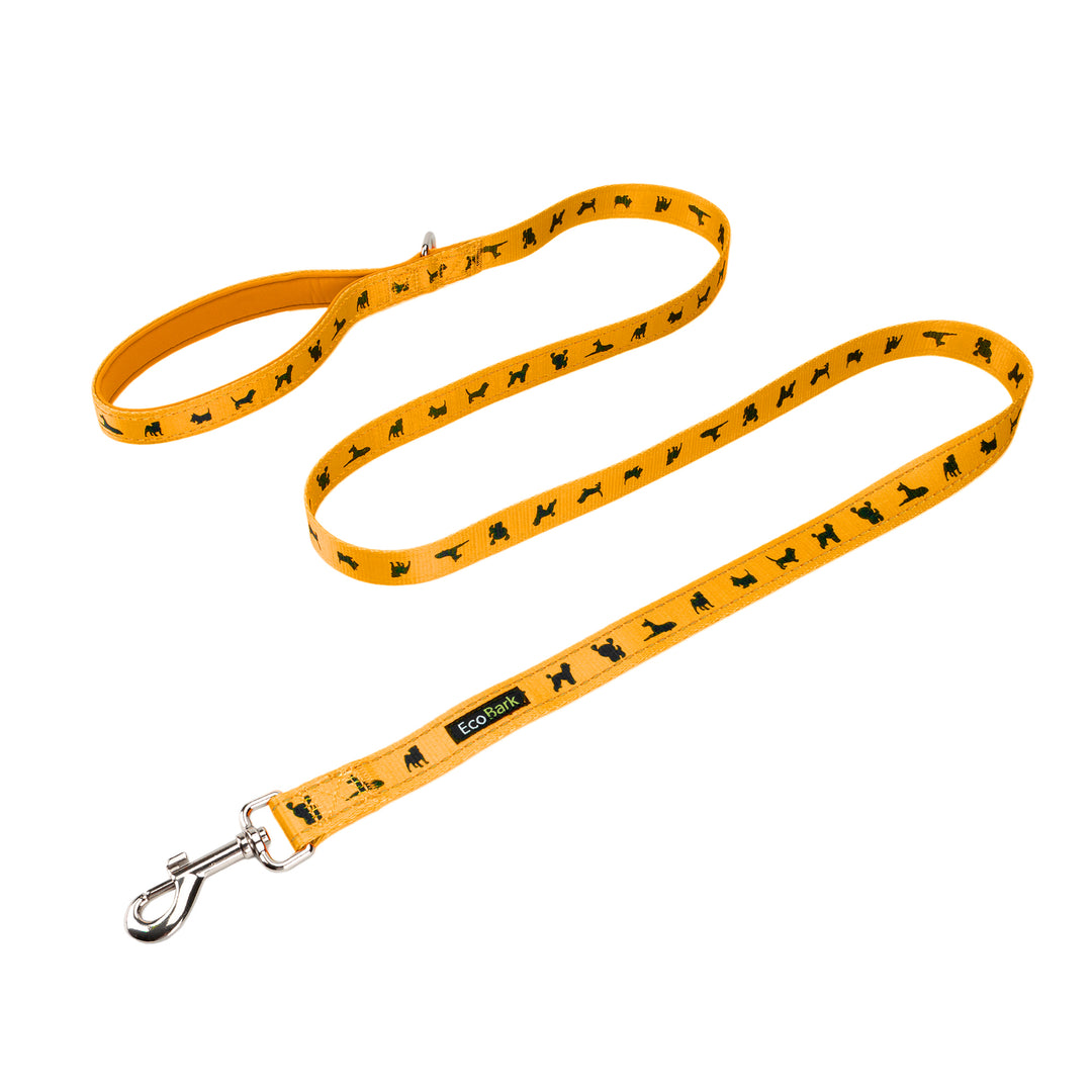 EcoBark Yellow Dog Leash- Padded Comfort Grip Padded Leash Dog Pattern - 4ft, 5ft, and 6ft Leash for Small and Medium Dogs