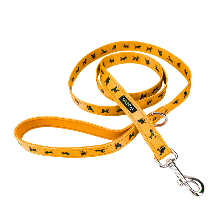 EcoBark Yellow Dog Leash- Padded Comfort Grip Padded Leash Dog Pattern - 4ft, 5ft, and 6ft Leash for Small and Medium Dogs