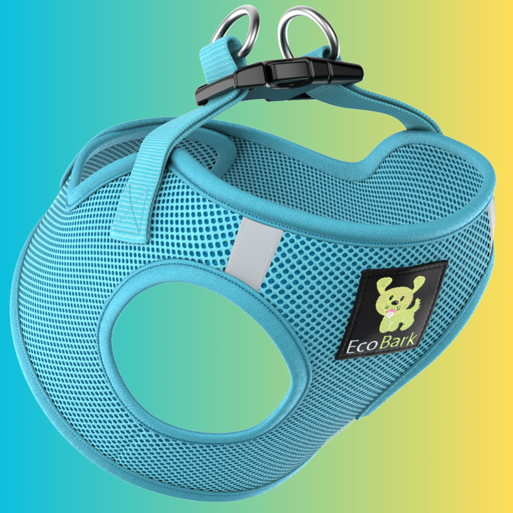 EcoBark Sky Blue Step In Dog Harness - Rapid Fastener Reflective Soft Mesh for XXXS to Small Dogs and Puppies