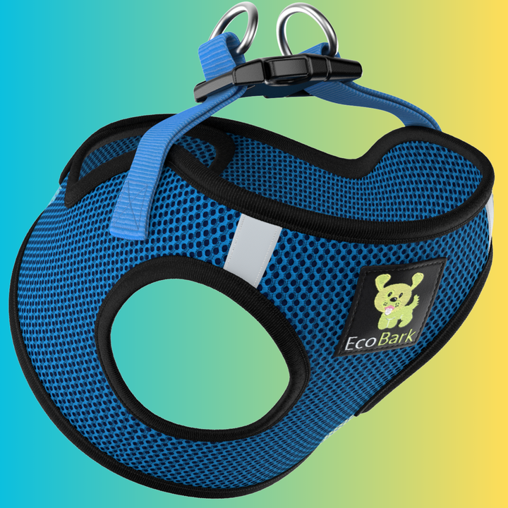 EcoBark Bright Blue Step In Dog Harness Sport- Rapid Fastener Reflective Soft Mesh Dog Vest Halter for XXXS to Small Dogs