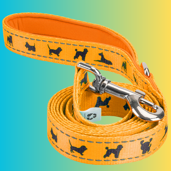 EcoBark Yellow Dog Leash- Padded Comfort Grip Padded Leash Dog Pattern - 4ft, 5ft, and 6ft Leash for Small and Medium Dogs